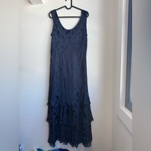 Cameron Blake Navy Silk Beaded Gown